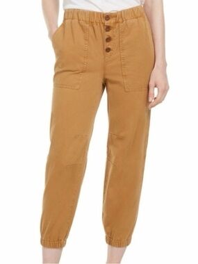 Free People Women M Tan Casual High Rise Button Fly Cropped Cadet Jogger Pants